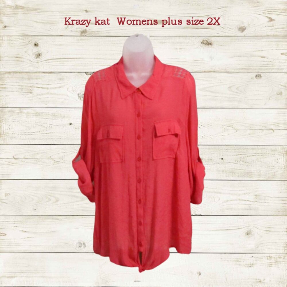 Krazy Kat womens top tunic size 2X long sleeve pink nwot